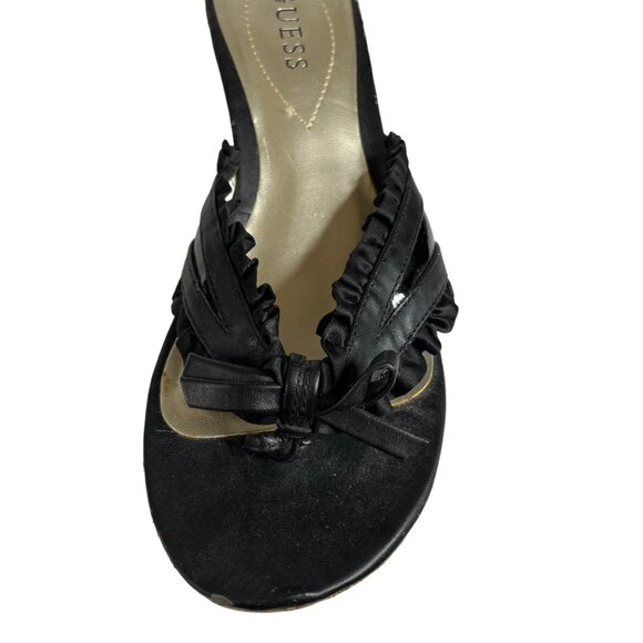 Guess Wedges Sandals Womens Size 8 Black Cork Shiny Summer - Picture 5 of 16